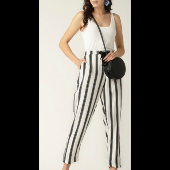 Mango Pants - MANGO White & Black Striped Cropped pants